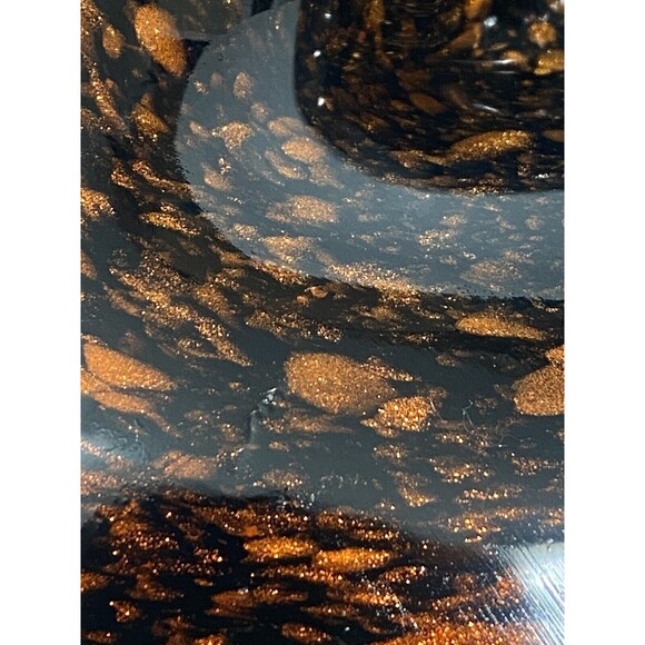Murano Style Art Glass Bowl Ashtray Black W/ Golden Amber Copper Flakes Thick